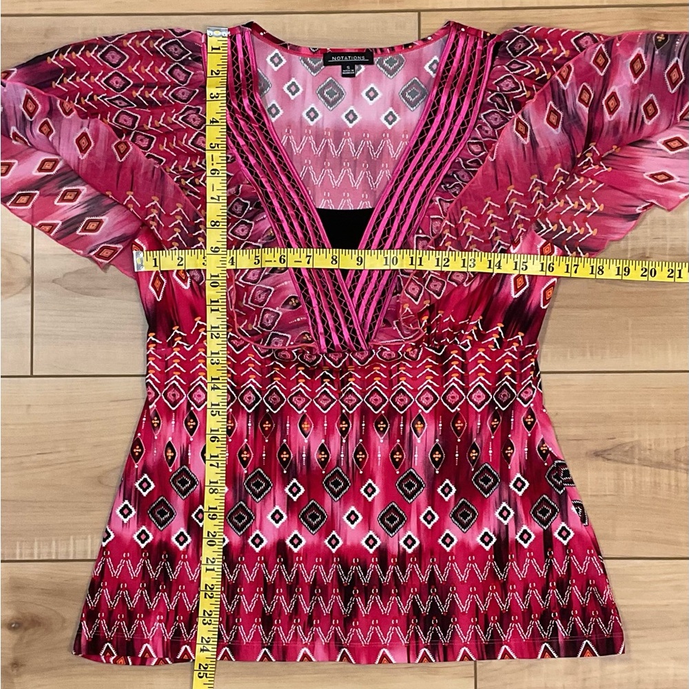 Notations Multicolor Geometric Print Flutter Sleeved Blouse Size Small - Picture 10 of 13